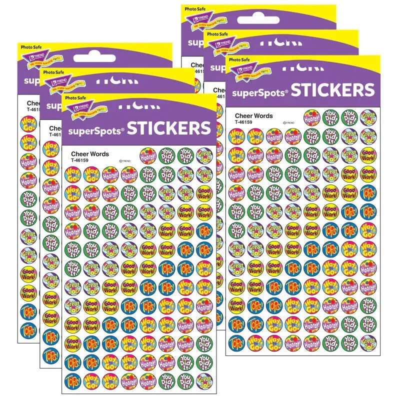 Cheer Words superSpots&reg; Stickers, 800 Per Pack, 6 Packs