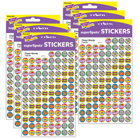 Cheer Words superSpots&reg; Stickers, 800 Per Pack, 6 Packs
