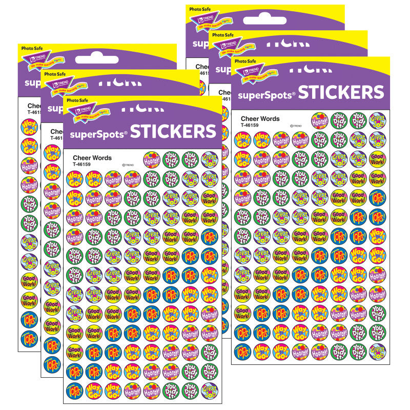 Cheer Words superSpots&reg; Stickers, 800 Per Pack, 6 Packs