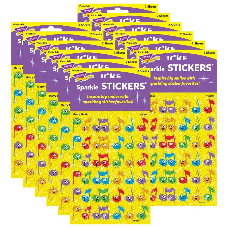 Merry Music Sparkle Stickers&reg;, 72 Per Pack, 12 Packs