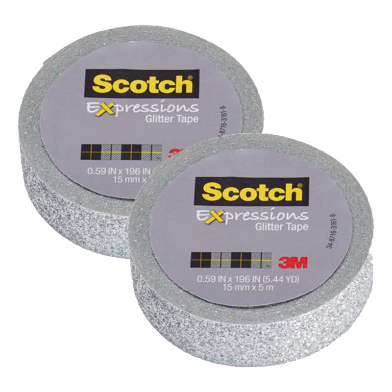 Expressions Glitter Tape, .59" x 196", Silver Glitter, Pack of 2