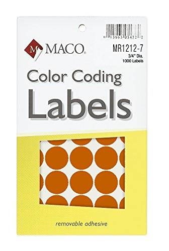 MACO Orange Round Color Coding Labels, 3/4 Inches in Diameter, 1000 Per Box ,MR1212-7
