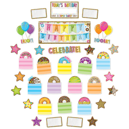 Smart Poly&reg; Mini Bulletin Board Set, Birthday Donutfetti Design, 33 Pieces