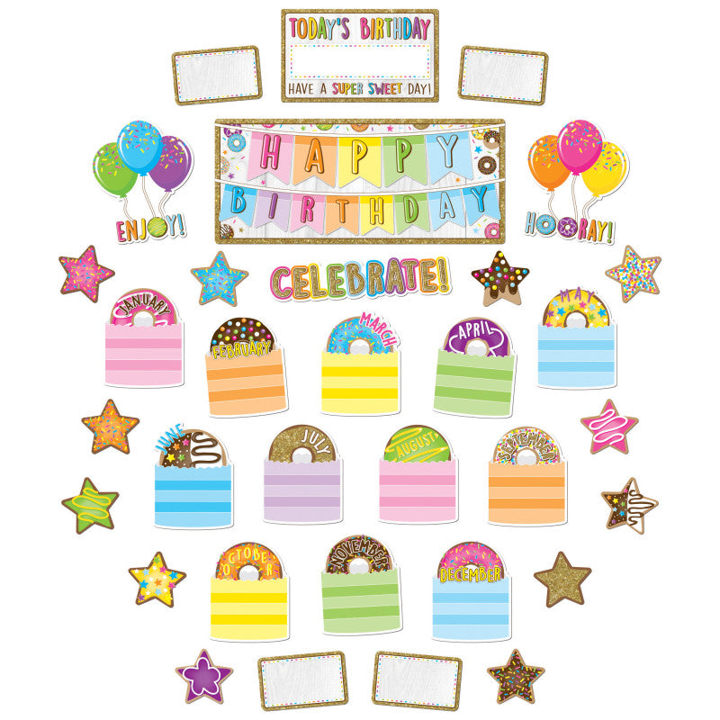 Smart Poly&reg; Mini Bulletin Board Set, Birthday Donutfetti Design, 33 Pieces