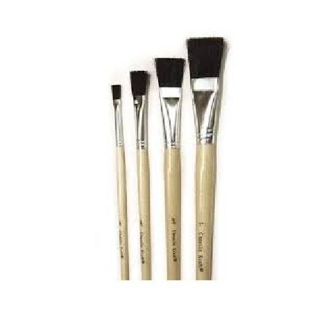 Short Handle Easel Flat Brushes, Black Bristle, Set Of 4