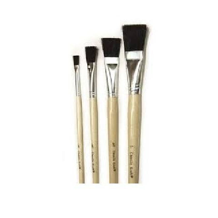 Short Handle Easel Flat Brushes, Black Bristle, Set Of 4