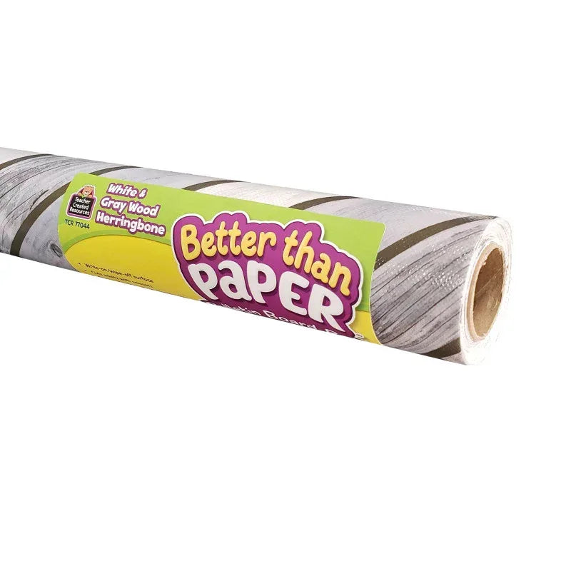 Better Than Paper&reg; Bulletin Board Roll, 4' x 12', Herringbone White Wood Design, Pack of 4