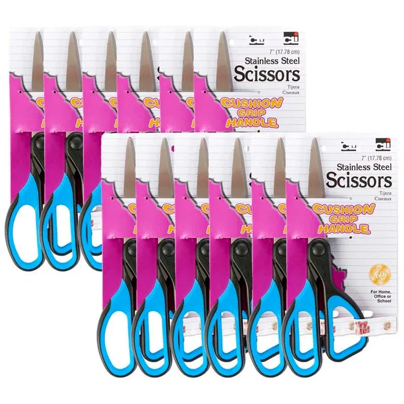 Cushion Grip 7" Scissors, Straight, Pack of 12