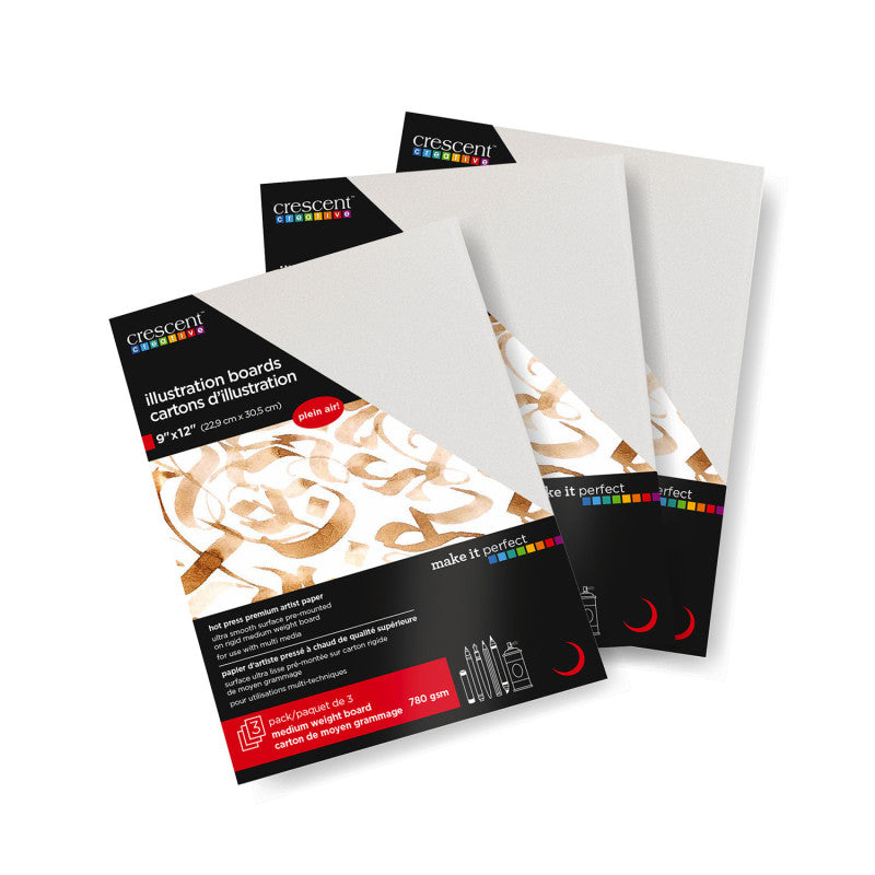 Hot Press Illustration Board, 9 x 12 in, White, 3-Pack