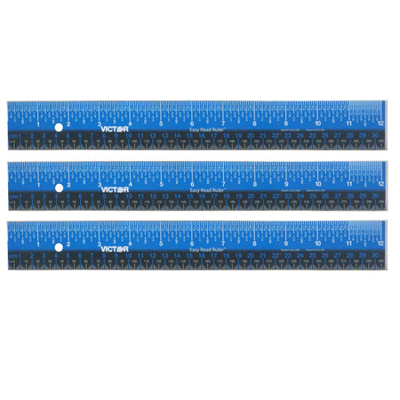 Easy Read&trade; Ruler, Stainless Steel, Blue/Black, 12", Pack of 3