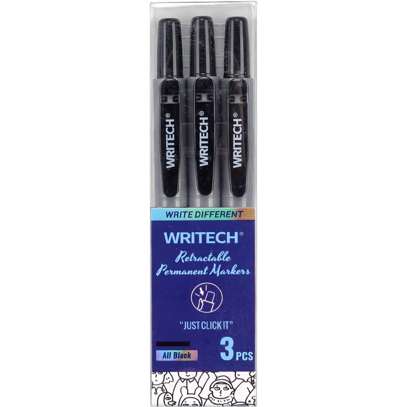 Retractable Permanent Markers, Black, Fine Point, 3-Pack