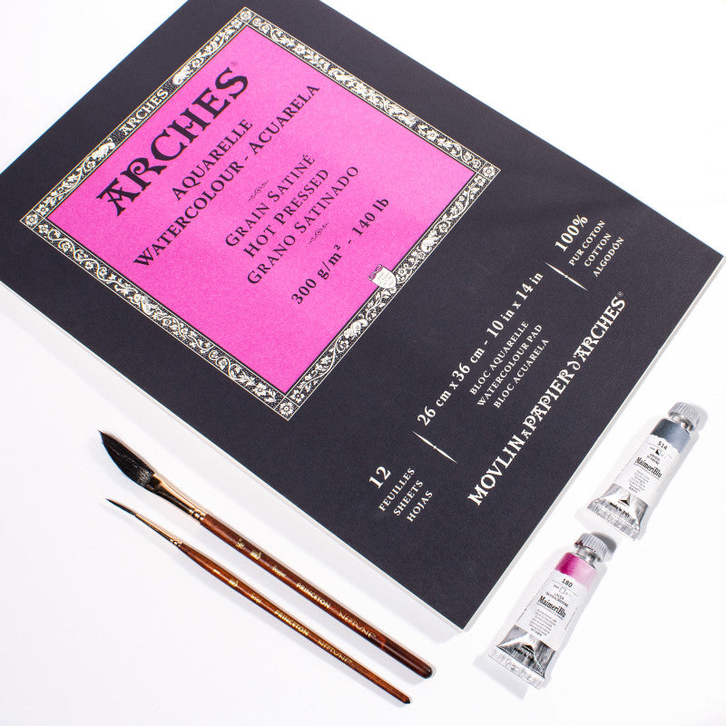 Aquarelle Watercolor Paper Pad, Hot Press, Natural White, 140 lb (300 gsm), Glue Binding, 12 Sheet, 10x14 in, 1 Count