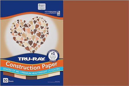 Tru-Ray® Shades of Me, Construction Paper, 5 Assorted Skin Tone Colors, 12" x 18", 50 Sheets