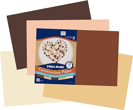 Tru-Ray® Shades of Me, Construction Paper, 5 Assorted Skin Tone Colors, 12" x 18", 50 Sheets