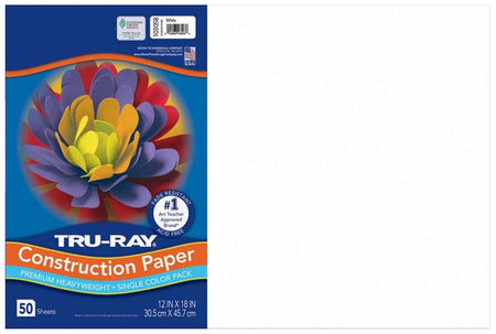 Pacon Tru-Ray Construction Paper 12" x 18" 50 Sheets Per Pack White