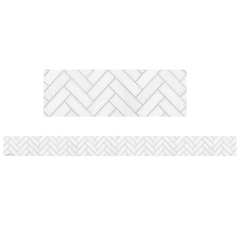 Modern Farmhouse White Herringbone Straight Border Trim, 35 Feet