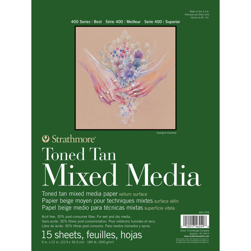 400 Series Mixed Media Pad, Toned Tan, Glue Binding, 15 Sheet, 9x12 inch, 1 Count