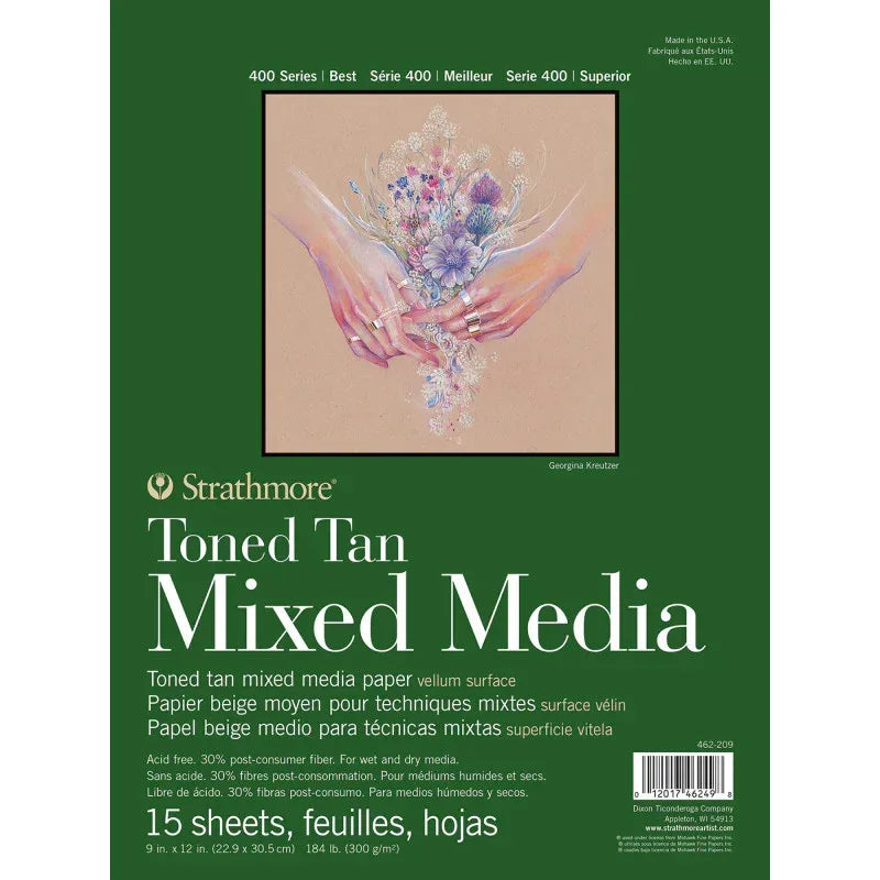 400 Series Mixed Media Pad, Toned Tan, Glue Binding, 15 Sheet, 9x12 inch, 1 Count