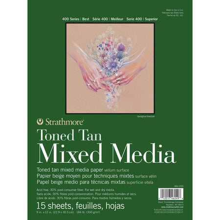 400 Series Mixed Media Pad, Toned Tan, Glue Binding, 15 Sheet, 9x12 inch, 1 Count