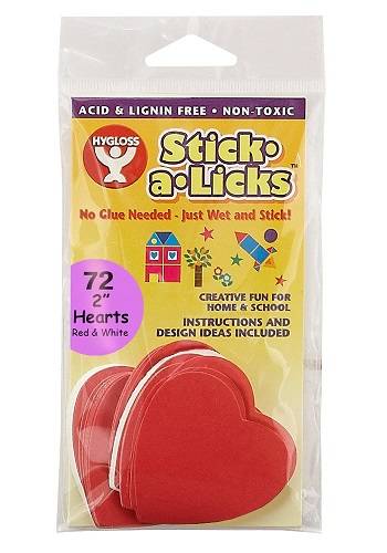 Hygloss Gummed Paper Shape Stick-A-Licks Hearts 2", 100 Per Pack (197)