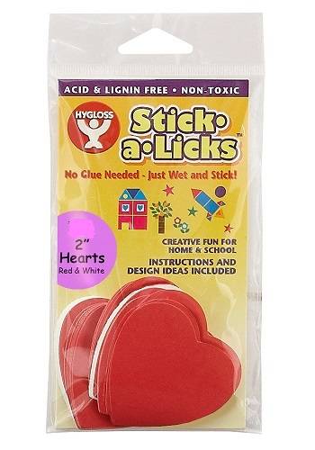 Hygloss Gummed Paper Shape Stick-A-Licks 2" Hearts, 1000 Economy Pack (1300)