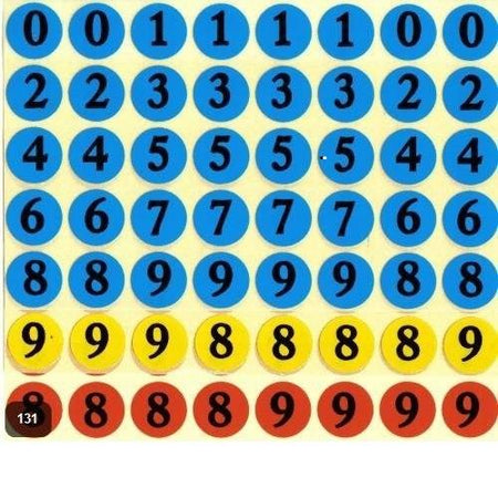 Assorted Color Number Stickers 3⁄4" , 1000 Per Pack