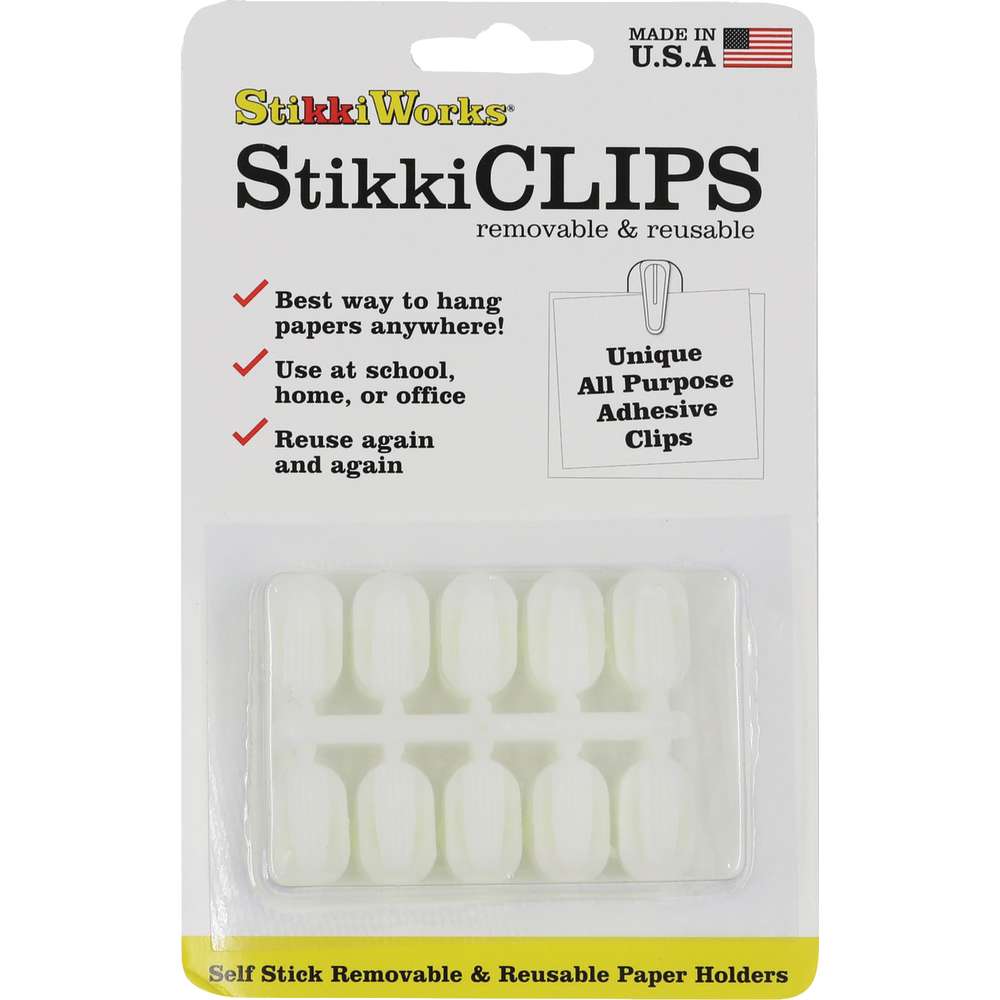 StikkiCLIPS™ Adhesive Clips, White, Pack of 20