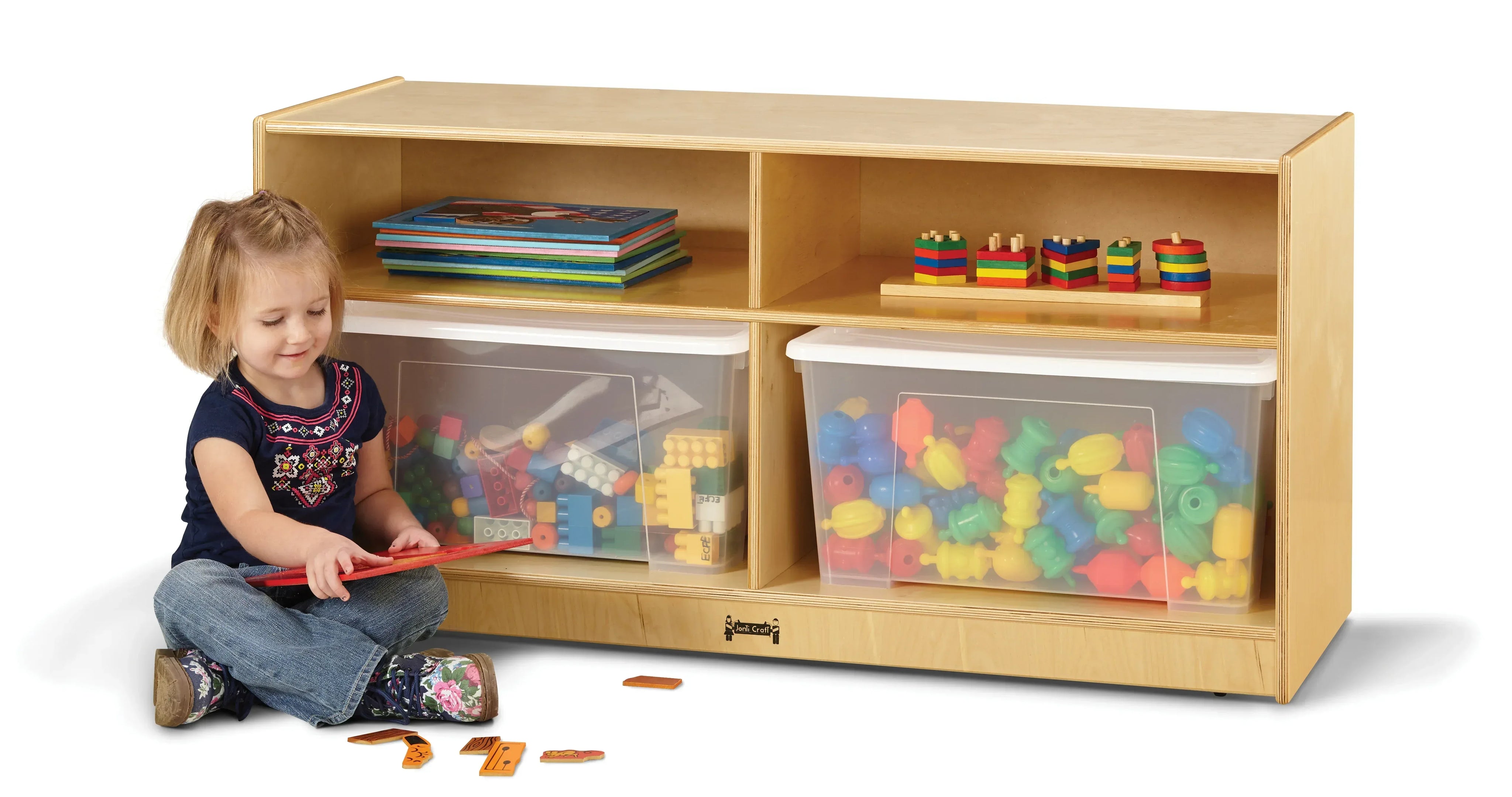 Jonti-Craft® Toddler Jumbo Tote Storage – with Clear Totes + Lids