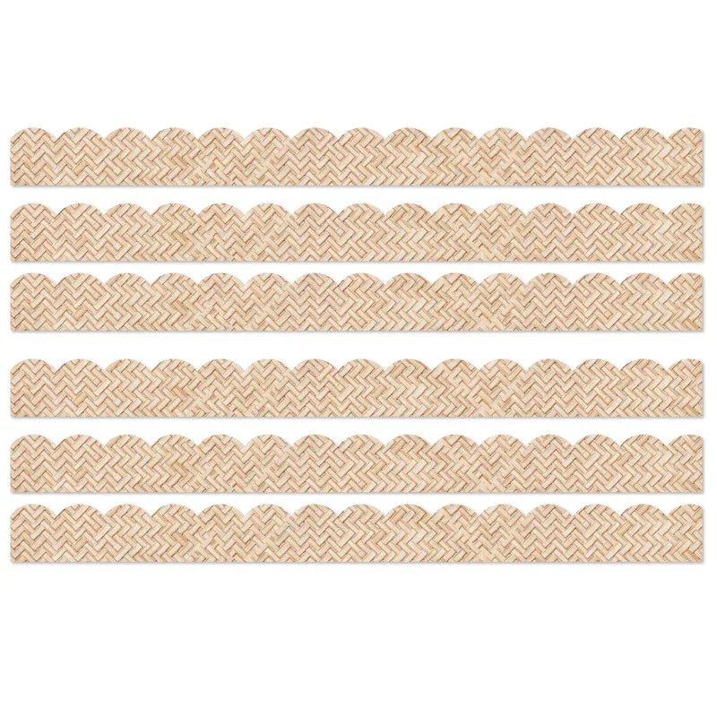 True to You Woven Bamboo Scalloped Bulletin Board Borders, 39 Feet Per Pack, 6 Packs
