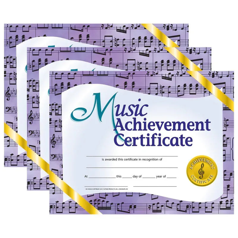 Music Achievement Certificate, 8.5" x 11", 30 Per Pack, 3 Packs