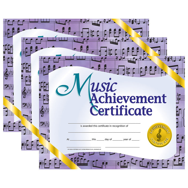 Music Achievement Certificate, 8.5" x 11", 30 Per Pack, 3 Packs