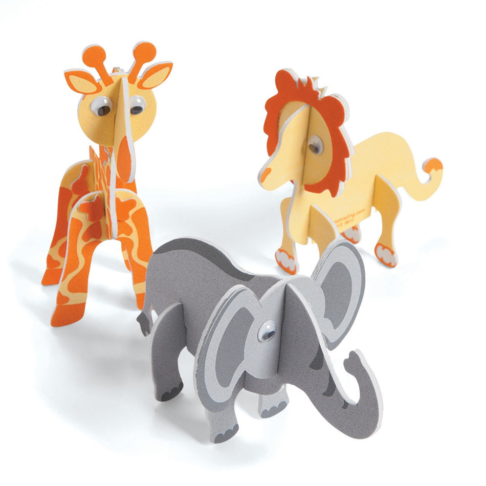 3D Foam Safari Animals Craft Kit - 12 Projects