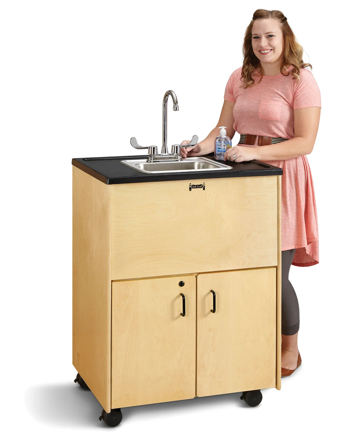 Jonti-Craft® Clean Hands Helper Portable Sink- 38" Counter - Stainless Steel Sink