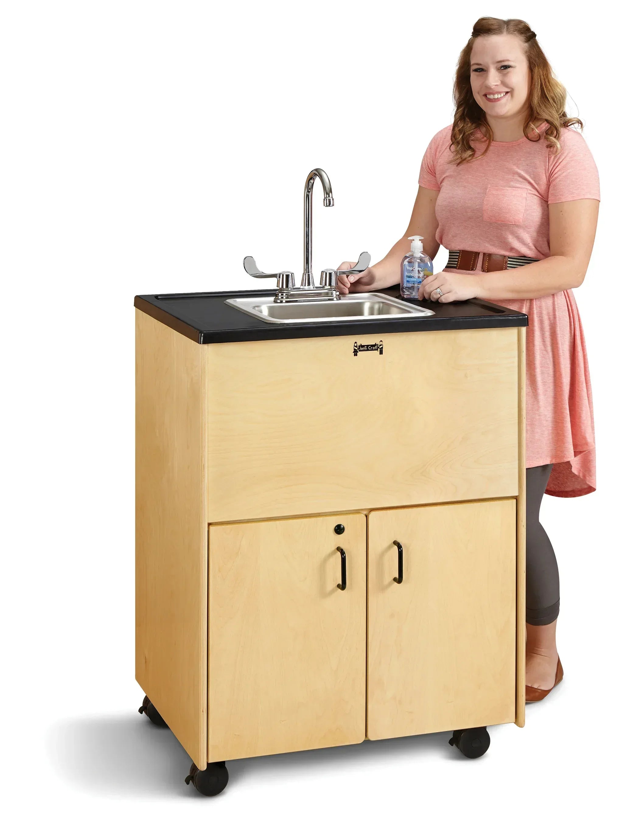 Jonti-Craft® Clean Hands Helper Portable Sink- 38" Counter - Stainless Steel Sink