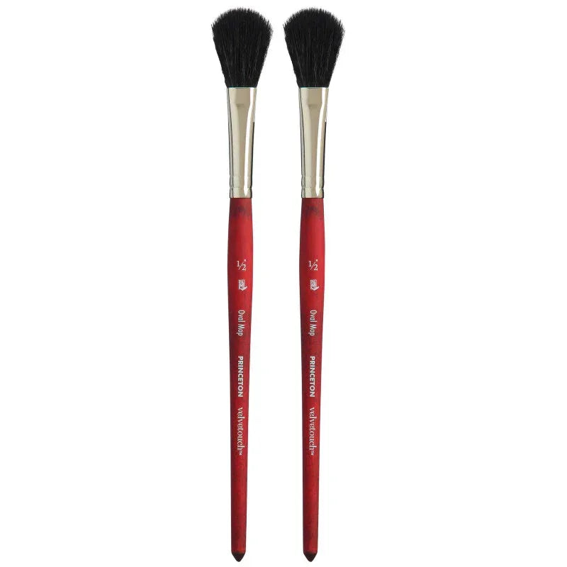 Velvetouch Oval Mop Brush, Synthetic Bristles, Short Handle Mixed Media Paintbrush, Scarlet, Size 1/2 inch, Pack of 2