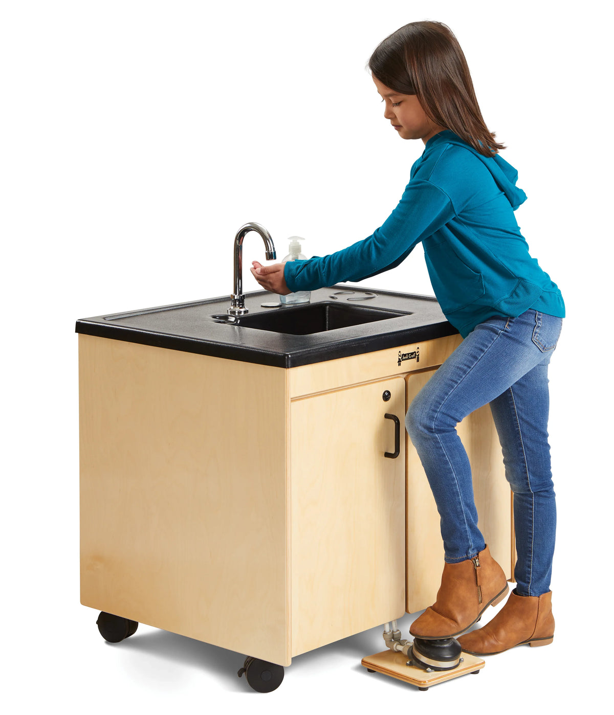 Jonti-Craft® Clean Hands Helper Portable Sink – Nonelectric - 26" Counter - Plastic Sink