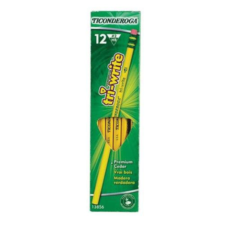 Dixon Ticonderoga Tri-Write Triangular Standard Size 2 Pencils, Box of 12, Yellow (13856)