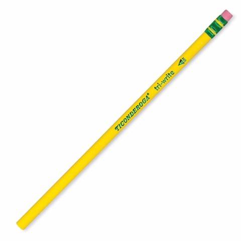 Dixon Ticonderoga Tri-Write Triangular Standard Size 2 Pencils, Box of 12, Yellow (13856)
