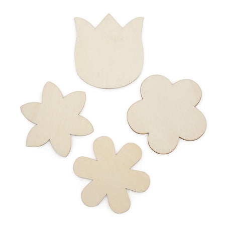 Unfinished Wood Flowers with Magnets , Assorted Designs, 3 1/2" - Pack of 24