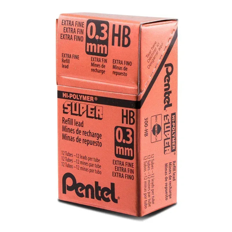 Super Hi-Polymer Lead Refill (0.3mm) Extra Fine, HB, 12 Pieces/Tube, 12 Tubes/Box
