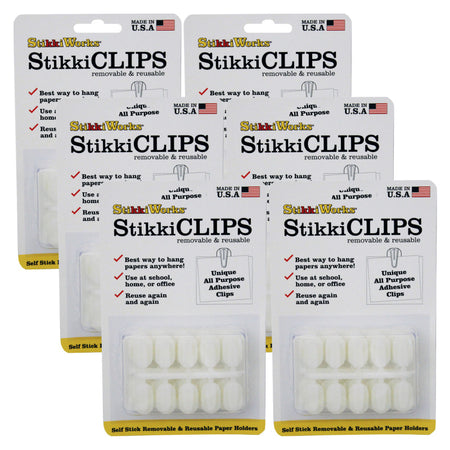 StikkiCLIPS&trade; Adhesive Clips, White, 20 Per Pack, 6 Packs