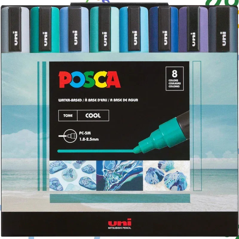 uni® POSCA PC-5M Water-Based Paint Markers, Reversible Medium Tip (1.8-2.5mm), Cool Tone, 8 Pack