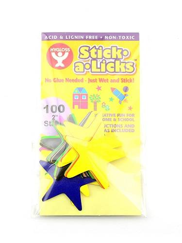Hygloss Gummed Paper Shape Stick-A-Licks Stars 2", 100 Per Pack (140)