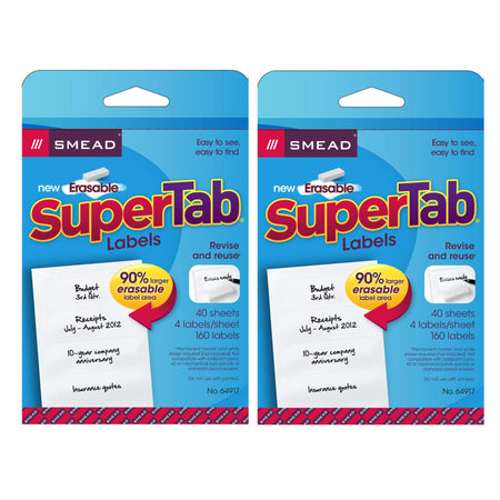 Erasable SuperTab&reg; File Folder Labels, White, 160 labels Per Pack, 2 Packs