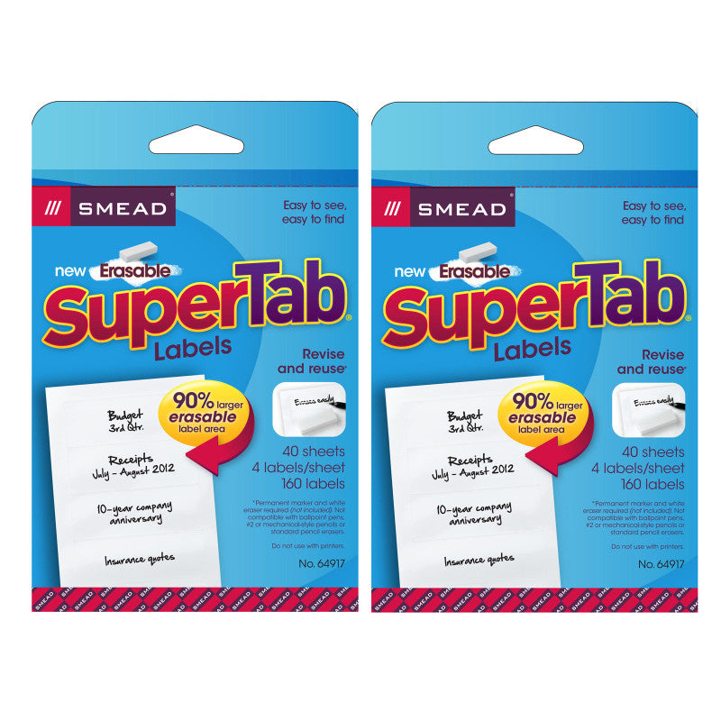Erasable SuperTab&reg; File Folder Labels, White, 160 labels Per Pack, 2 Packs