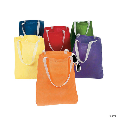 Medium Bright Canvas Tote Bags, 12/pkg
