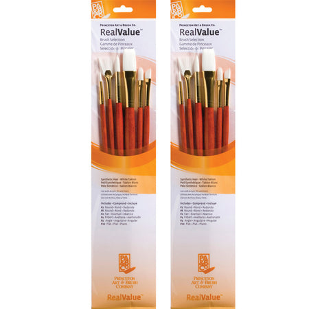 RealValue Brush Set, White Taklon Bristles, Long Handle Mixed Media Paintbrush, Orange, 6 Per Set, 2 Sets