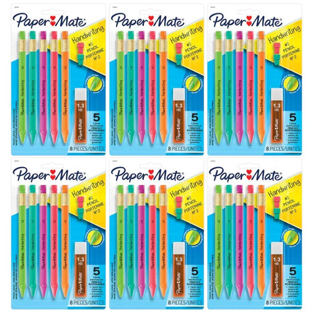 Handwriting Triangular Mechanical Pencil Set with Lead & Eraser Refills, 1.3mm, 5 Per Pack, 6 Packs