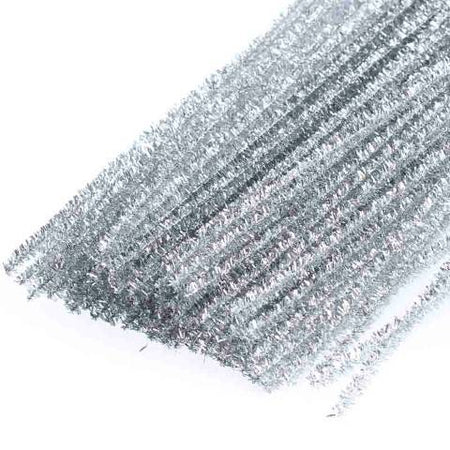 Metallic Sparkle Tinsel Stems - Silver-12 Inch x 6mm 25-Piece