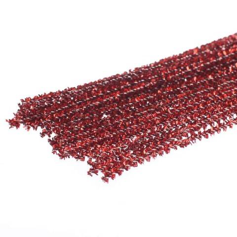 Metallic Sparkle Tinsel Stems - Red -12 Inch x 6mm 25-Piece